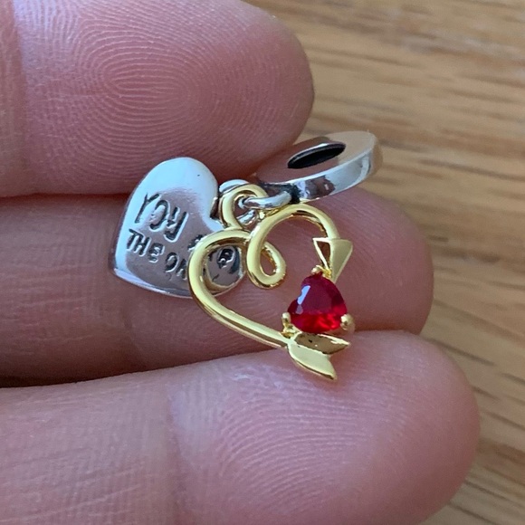 NWOT Two Tone You Are The One Infinity Double Hearts Dangle Charm Silver 925 - Picture 5 of 9